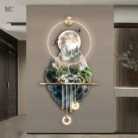 山水 单幅 装饰画 轻奢风 客厅背景墙挂画 LED带灯画
