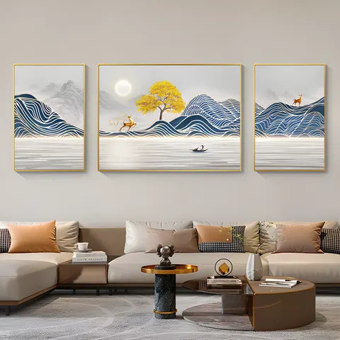 山水 单幅 装饰画 轻奢风 客厅背景墙挂画 晶瓷画