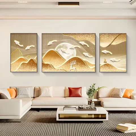锦鲤 单幅 装饰画 轻奢风 客厅背景墙挂画 晶瓷画