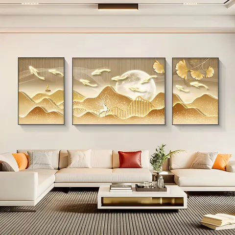 锦鲤 单幅 装饰画 轻奢风 客厅背景墙挂画 晶瓷画