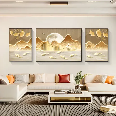 锦鲤 单幅 装饰画 轻奢风 客厅背景墙挂画 晶瓷画