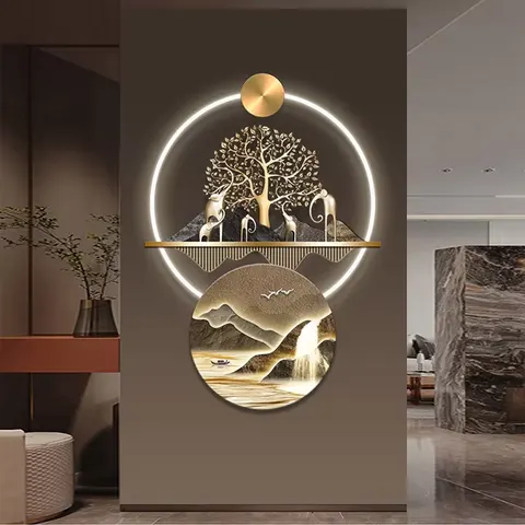 植物 单幅 装饰画 轻奢风 玄关背景墙挂画 LED带灯画