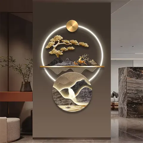 植物 单幅 装饰画 轻奢风 玄关背景墙挂画 LED带灯画