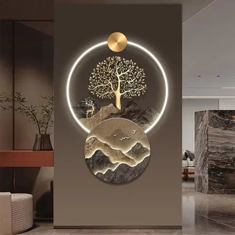 植物 单幅 装饰画 轻奢风 玄关背景墙挂画 LED带灯画