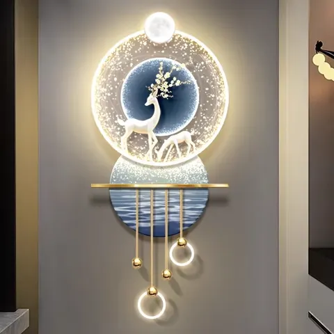 锦鲤 单幅 装饰画 轻奢风 玄关背景墙挂画 LED带灯画