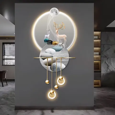 抽象 单幅 装饰画 轻奢风 玄关背景墙挂画 LED带灯画