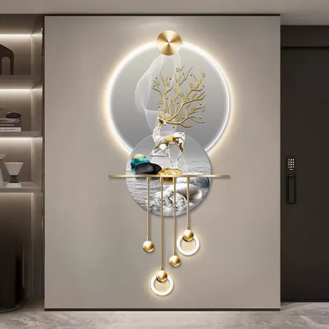 抽象 单幅 装饰画 轻奢风 玄关背景墙挂画 LED带灯画
