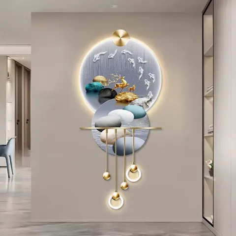 抽象 单幅 装饰画 轻奢风 玄关背景墙挂画 LED带灯画