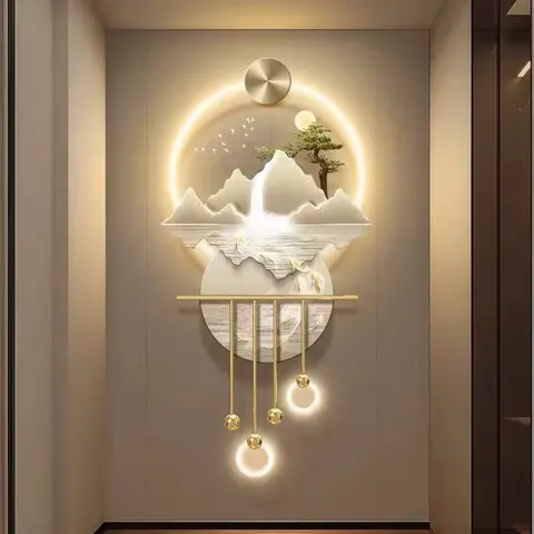 抽象 单幅 装饰画 轻奢风 玄关背景墙挂画 LED带灯画