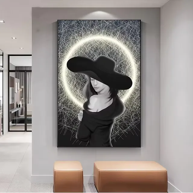 人物 单幅 装饰画 现代简约 客厅背景墙挂画 LED带灯画