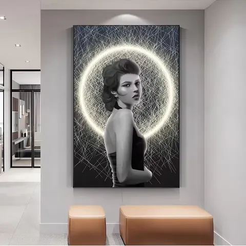 人物 单幅 装饰画 现代简约 客厅背景墙挂画 LED带灯画