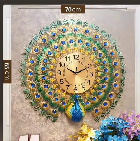 孔雀 单幅 装饰画 现代简约 客厅背景墙挂画 挂钟