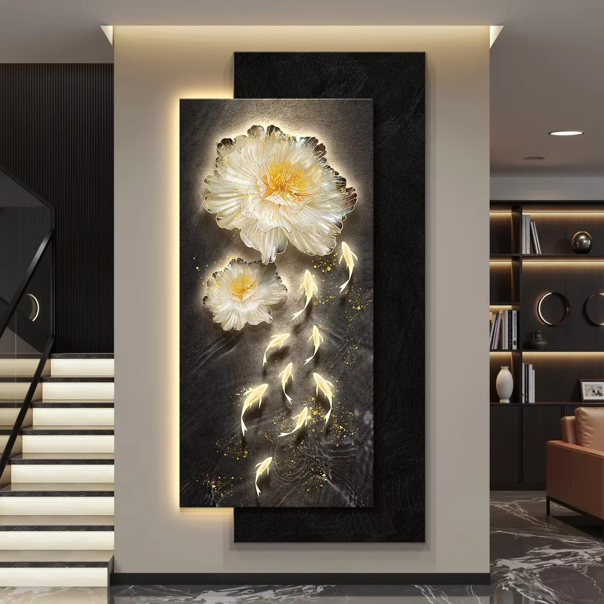 抽象 单幅 装饰画 现代简约 玄关背景墙挂画 LED带灯画