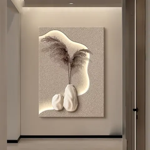植物 单幅 装饰画 现代简约 玄关背景墙挂画 LED带灯画