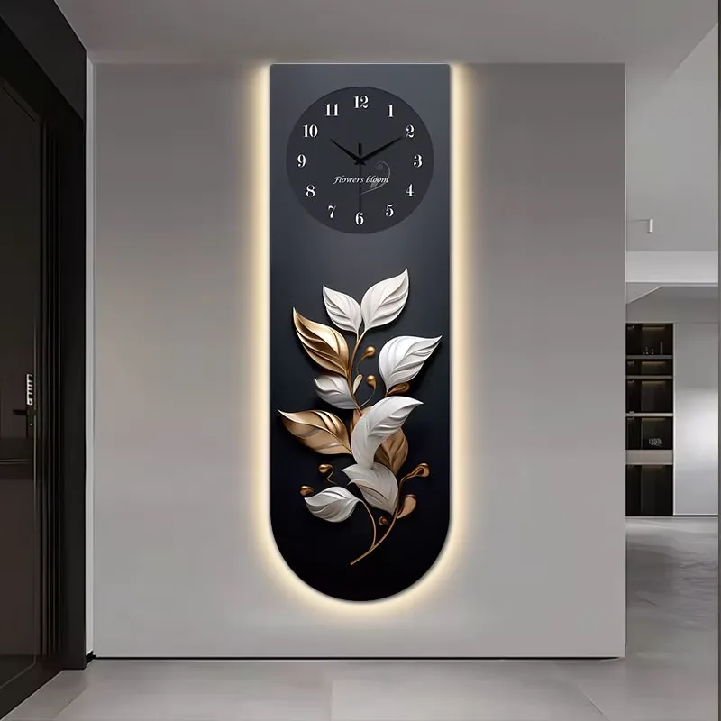 挂钟组合 单幅 装饰画 现代简约 玄关背景墙挂画 LED带灯画