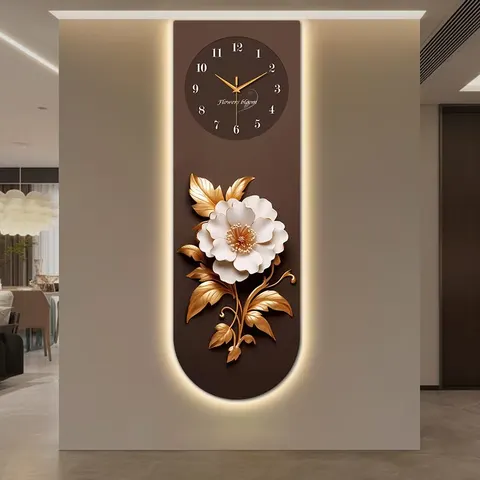 挂钟组合 单幅 装饰画 现代简约 玄关背景墙挂画 LED带灯画