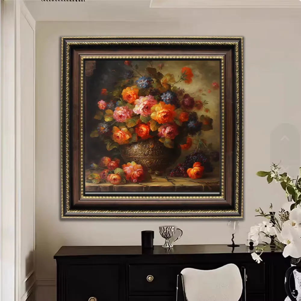 繁花 单幅 装饰画 欧式 餐厅背景墙挂画 手绘油画