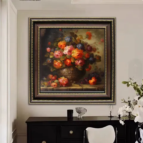 繁花 单幅 装饰画 欧式 餐厅背景墙挂画 手绘油画