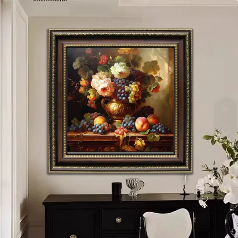 繁花 单幅 装饰画 欧式 餐厅背景墙挂画 手绘油画
