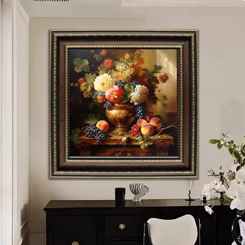 繁花 单幅 装饰画 欧式 餐厅背景墙挂画 手绘油画