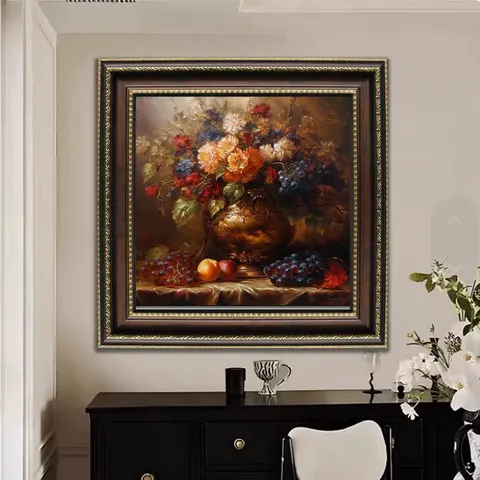 繁花 单幅 装饰画 欧式 餐厅背景墙挂画 手绘油画