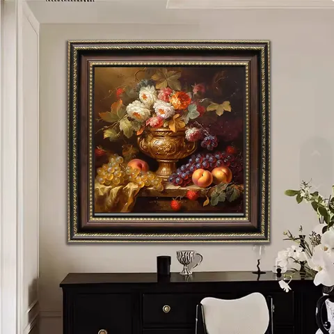 繁花 单幅 装饰画 欧式 餐厅背景墙挂画 手绘油画