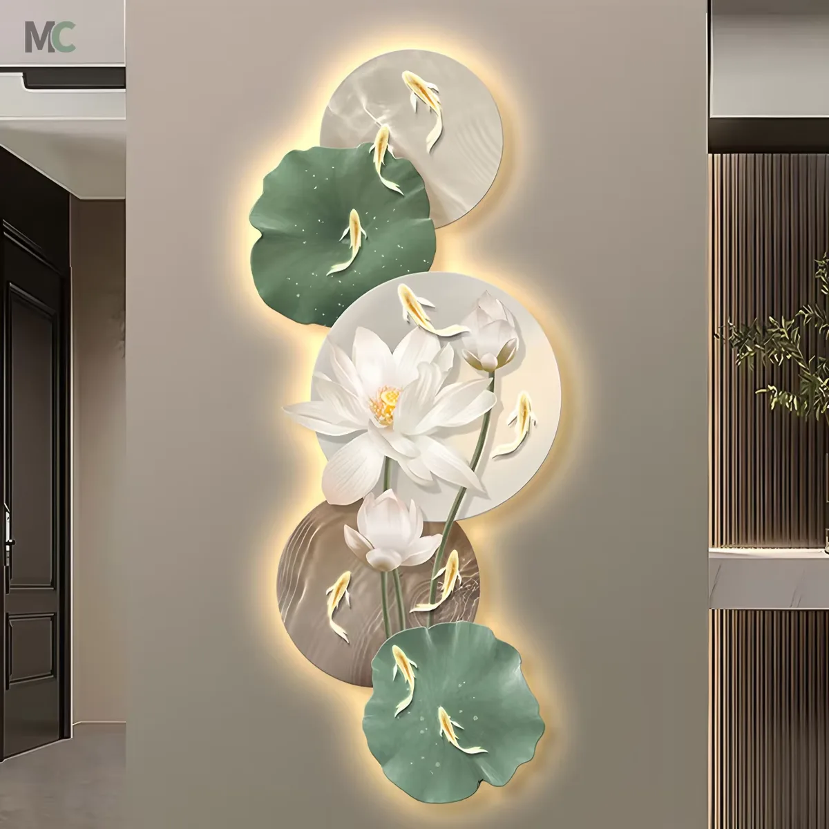 荷花 单幅 装饰画 现代简约 客厅背景墙挂画 LED带灯画