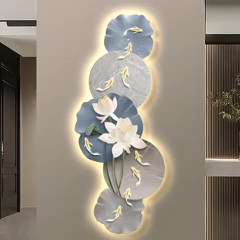 荷花 单幅 装饰画 现代简约 客厅背景墙挂画 LED带灯画