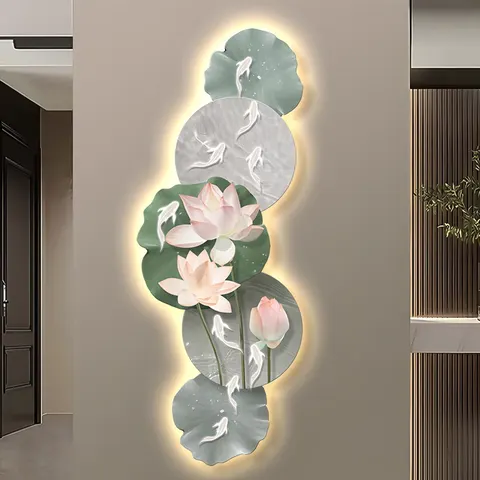 荷花 单幅 装饰画 现代简约 客厅背景墙挂画 LED带灯画