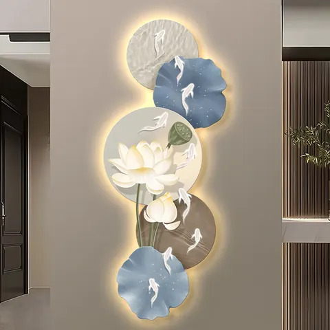 荷花 单幅 装饰画 现代简约 客厅背景墙挂画 LED带灯画