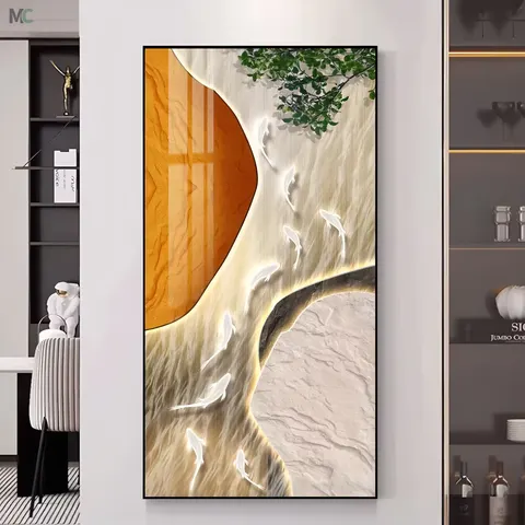 锦鲤 单幅 装饰画 现代简约 客厅背景墙挂画 LED带灯画