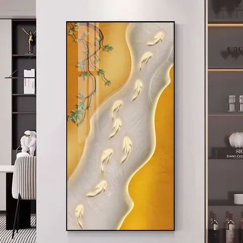锦鲤 单幅 装饰画 现代简约 客厅背景墙挂画 LED带灯画