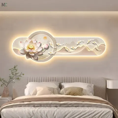 锦鲤 单幅 装饰画 现代简约 客厅背景墙挂画 LED带灯画