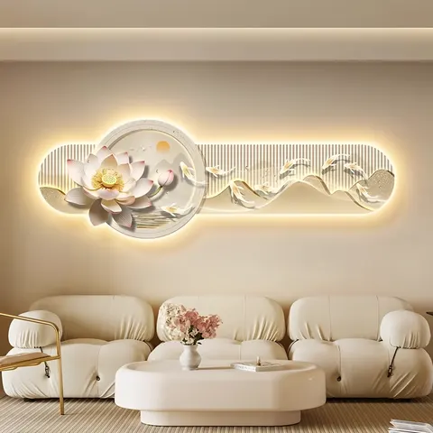 锦鲤 单幅 装饰画 现代简约 客厅背景墙挂画 LED带灯画