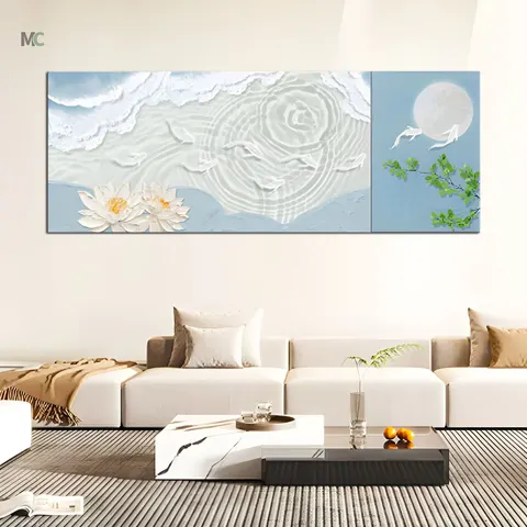 锦鲤 单幅 装饰画 现代简约 客厅背景墙挂画 砂岩浮雕