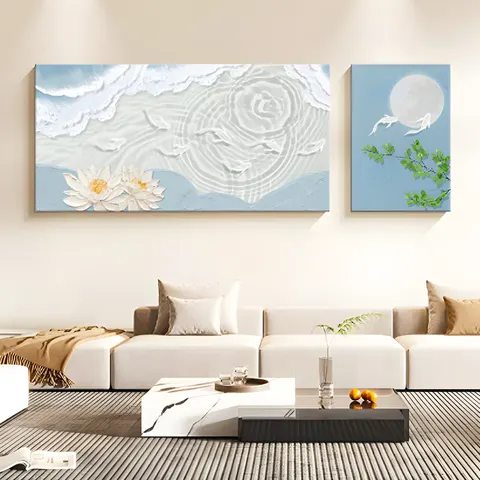 锦鲤 单幅 装饰画 现代简约 客厅背景墙挂画 砂岩浮雕