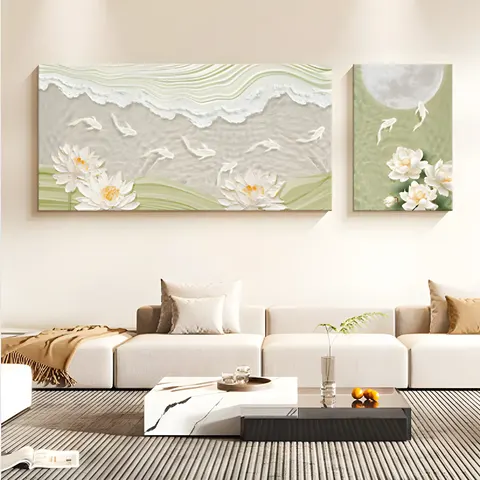 锦鲤 单幅 装饰画 现代简约 客厅背景墙挂画 砂岩浮雕