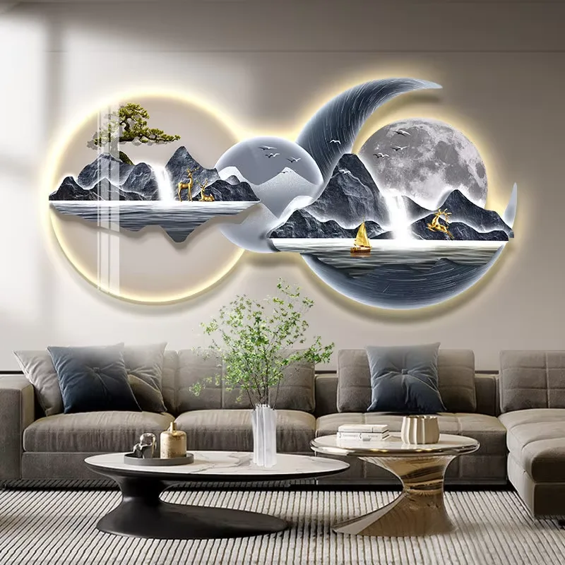 抽象 单幅 装饰画 现代简约 客厅背景墙挂画 LED带灯画
