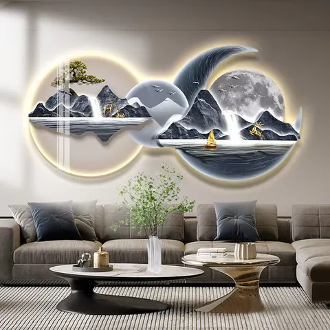 抽象 单幅 装饰画 现代简约 客厅背景墙挂画 LED带灯画