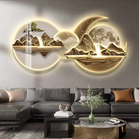 抽象 单幅 装饰画 现代简约 客厅背景墙挂画 LED带灯画