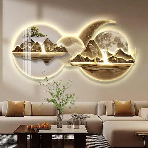 抽象 单幅 装饰画 现代简约 客厅背景墙挂画 LED带灯画