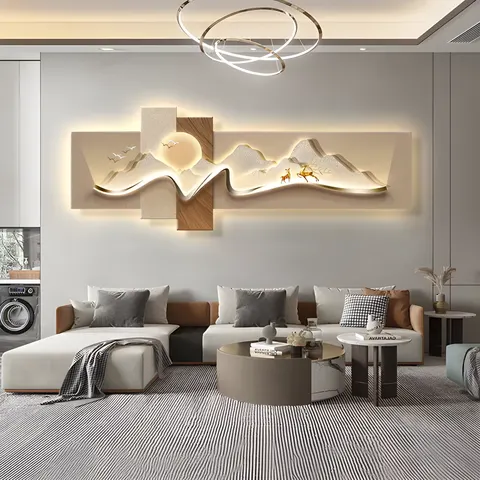 抽象 单幅 装饰画 轻奢风 客厅背景墙挂画 LED带灯画