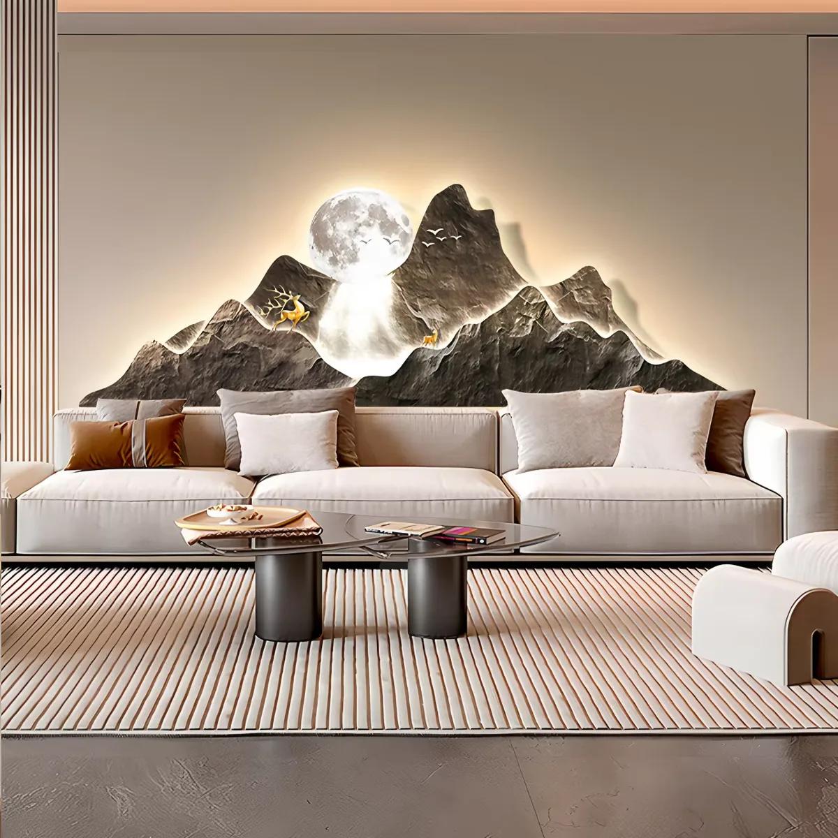 山水 单幅 装饰画 轻奢风 客厅背景墙挂画 LED带灯画