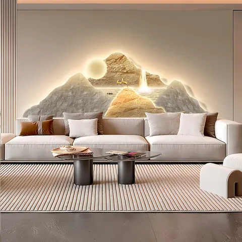山水 单幅 装饰画 轻奢风 客厅背景墙挂画 LED带灯画