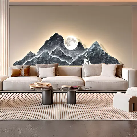 山水 单幅 装饰画 轻奢风 客厅背景墙挂画 LED带灯画
