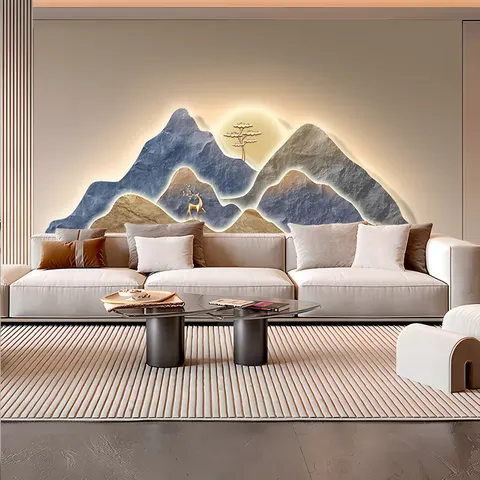 山水 单幅 装饰画 轻奢风 客厅背景墙挂画 LED带灯画
