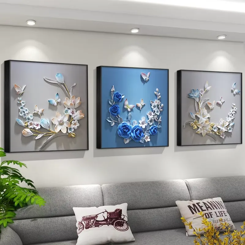 繁花 单幅 装饰画 现代简约 客厅背景墙挂画 砂岩浮雕