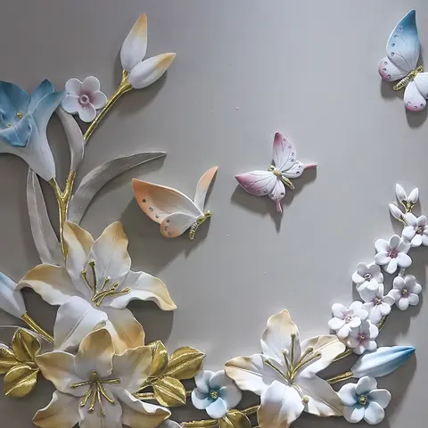 繁花 单幅 装饰画 现代简约 客厅背景墙挂画 砂岩浮雕