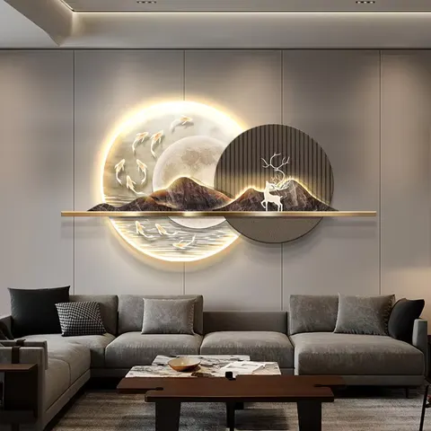 锦鲤 单幅 装饰画 现代简约 客厅背景墙挂画 LED带灯画