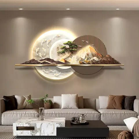 锦鲤 单幅 装饰画 现代简约 客厅背景墙挂画 LED带灯画